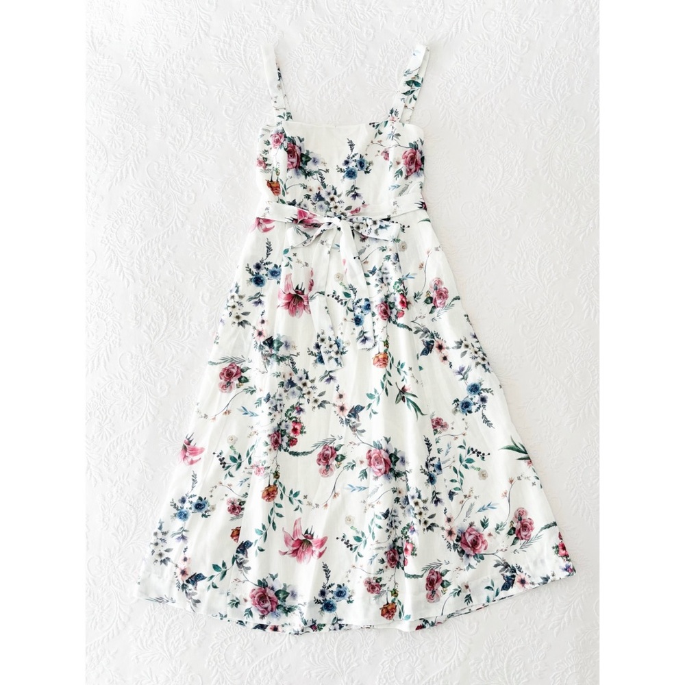 NWOT Lulus Sunny Posture Ivory Floral Sleeveless Midi Dress With Pockets Medium - Picture 2 of 8